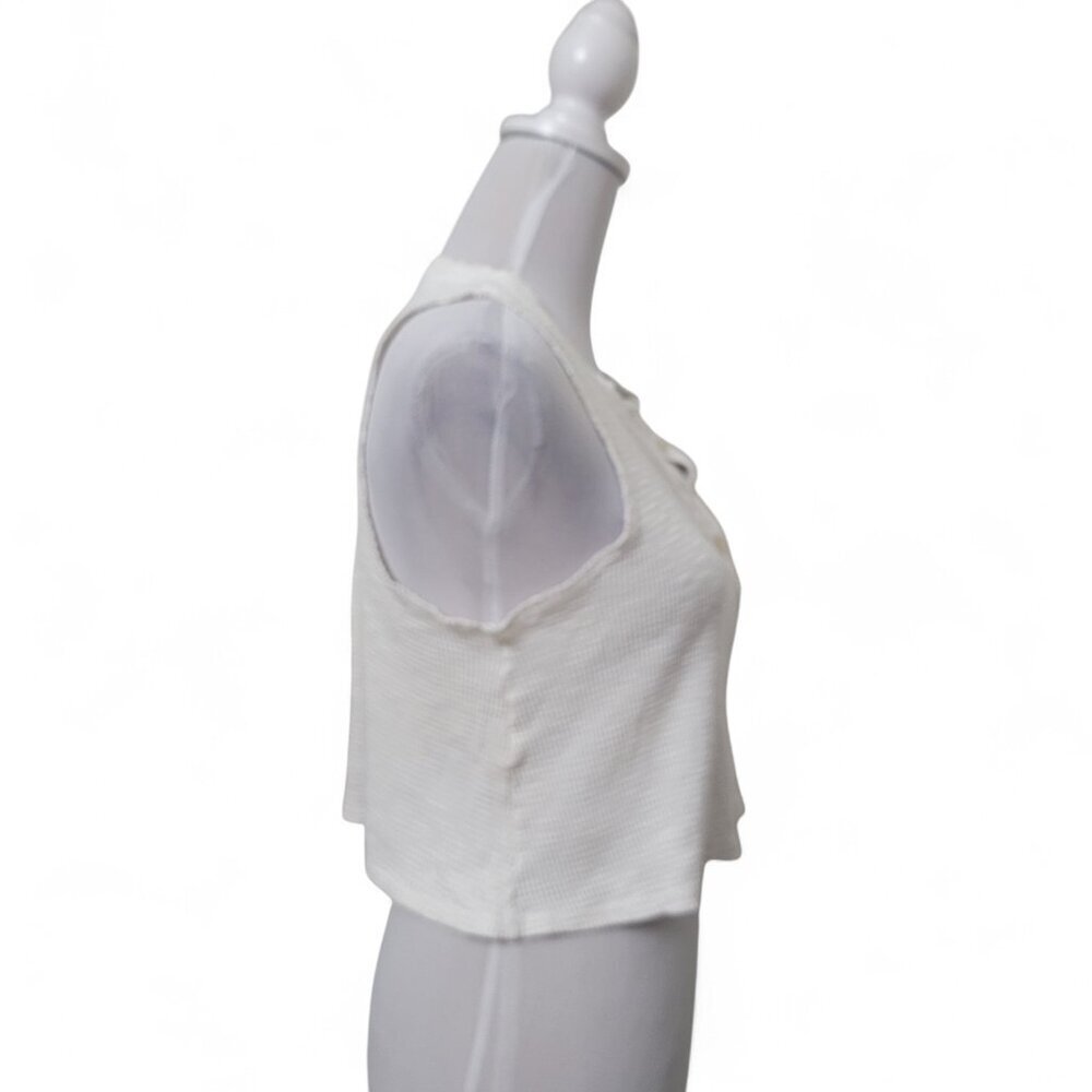 Aerie Sunspun Size S Off-White Cropped Waffle Knit Sleeveless Henley Style Top - Picture 5 of 11